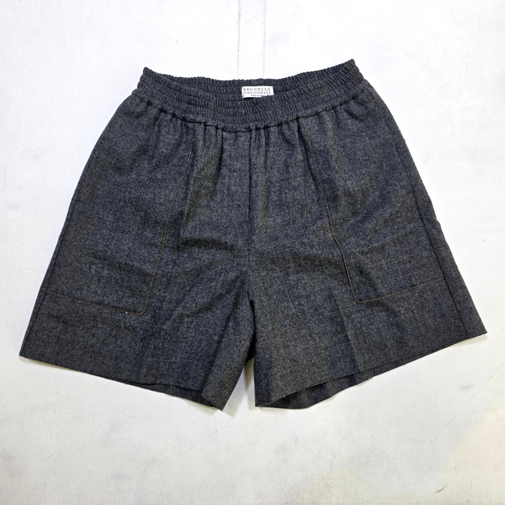 Brunello Cucinelli Shorts Womens S Gray Wool Blend Monili Chain Detail Italy